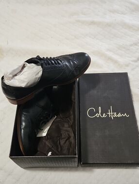 Cole Haan Black Leather Brogue Wingtip Derby